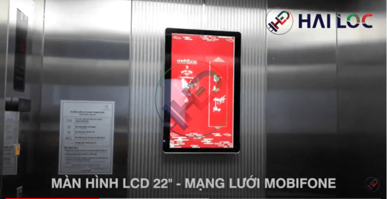 Thi công màn hình quảng cáo LCD treo tường 22 inch thang máy Mobifone  